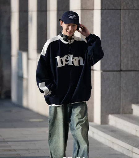 BELLKENIDEA Stand-Up Collar Embroidered Unisex Sweater - Heavy Duty Style